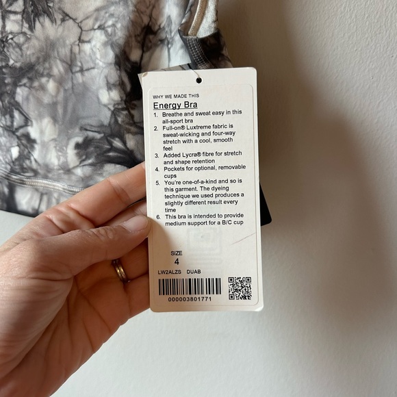 lululemon Energy Bra *Shibori Garment Dye B/C Cup Size 4 New With Tags - Picture 6 of 8